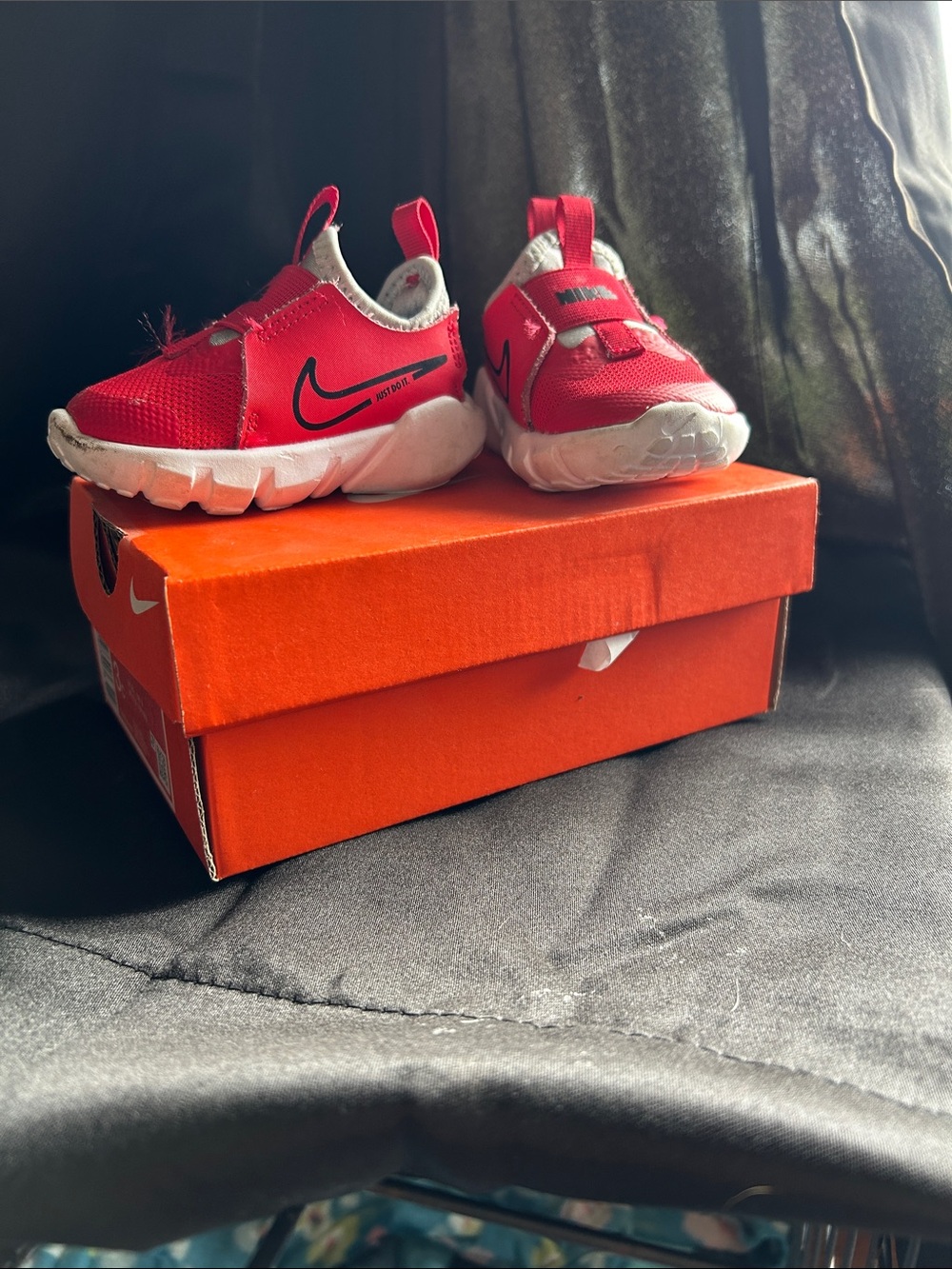 Nike Kids Red Slip-On Sneakers with Black Swoosh 3c